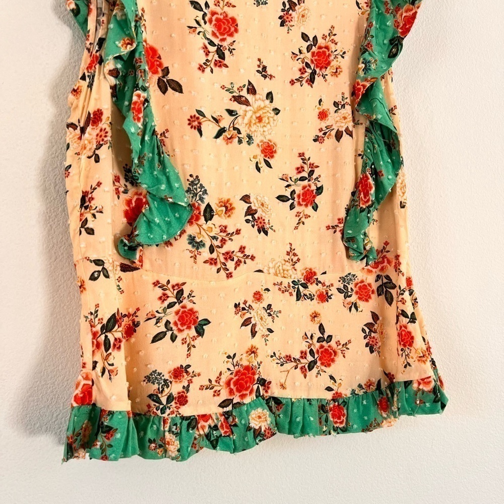 FARM Rio Cream Floral Ruffle Top with Teal Trim - Picture 14 of 16